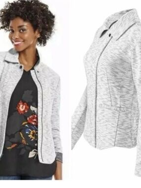 CAbi Space Dyed Heather Gray Knit Zip Jacket (size L)
